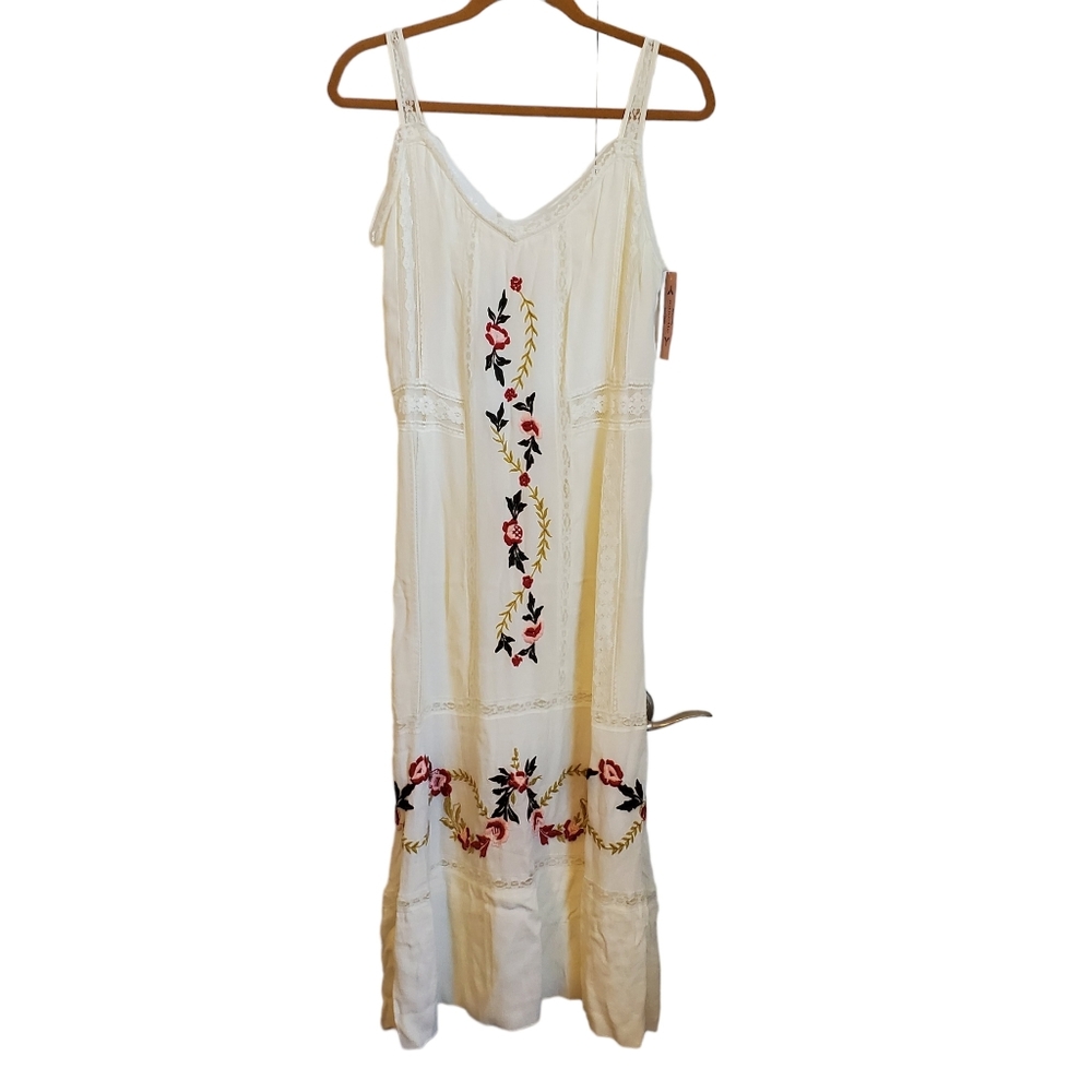 Nanette Lepore Palomino Bella Donna Embroidered Lace Trim Midi Sundress - Picture 3 of 15